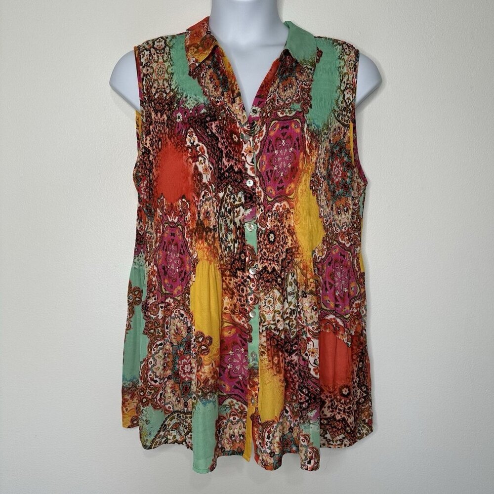 Avenue Sleeveless Tunic Top Colorful Paisley‎ Babydoll Boho Size 18